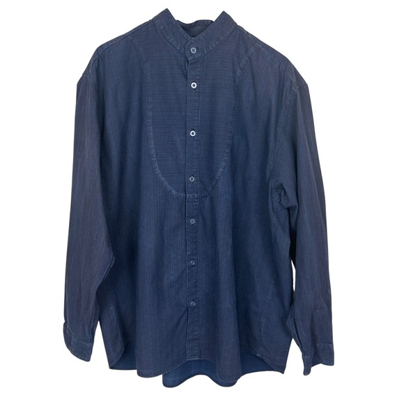 VTG 90s Scully Mens XL Band Collar Button Down Blue Western Shirt Made in US - Picture 1 of 9